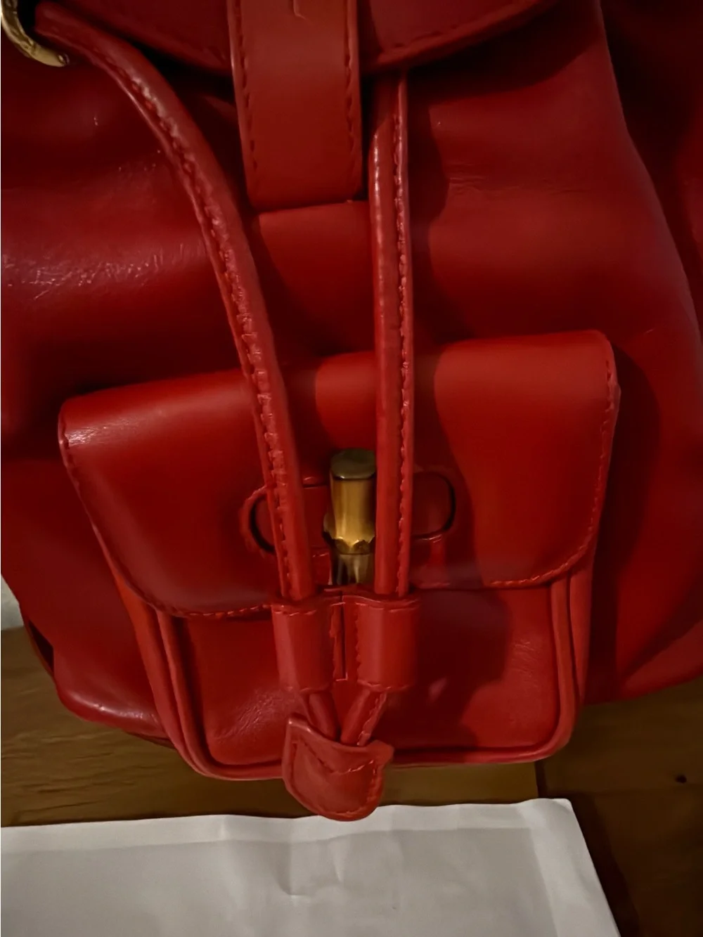 GUCCI VINTAGE BAMBOO RED LEATHER BACKPACK BAG (AUTHENTIC! )  Nice preowned